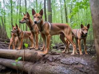 Group of Red Wolf in natural habitat (generative AI)