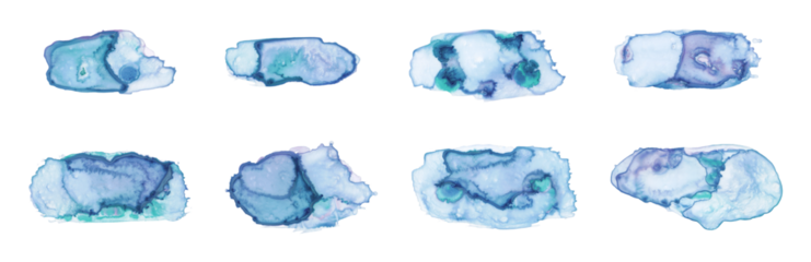 collection of blue splashes of paint, brush strokes on transparent background, extracted, isolated, png file