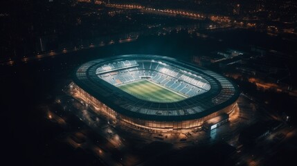 Photo top view of a soccer stadium. Generative AI - obrazy, fototapety, plakaty
