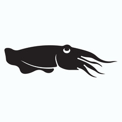 Cuttlefish silhouettes and icons. Black flat color simple elegant Cuttlefish animal vector and illustration.