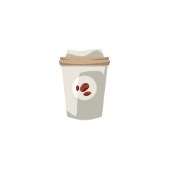 Paper to-go mug for coffee drink, flat vector illustration isolated on white background.