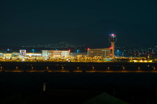 Athens International Airport at night