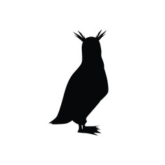 Crested penguin black silhouette, flat vector illustration isolated on white background.