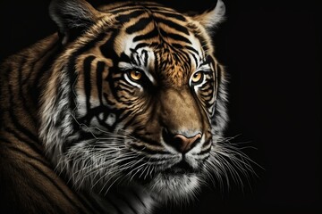 Fototapeta na wymiar Striking Tiger Face on Dark Background. AI