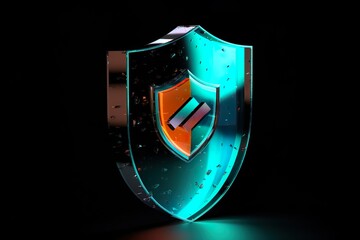 data security logo in 3D element with glass background and with matching colors
