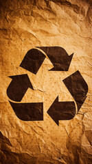 Recycling sign on recycled paper. Protection of the environment from pollution. The illustration was created by AI.
