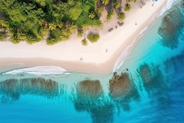 illustration,paradise islands with sandy beach, ai generative - obrazy, fototapety, plakaty