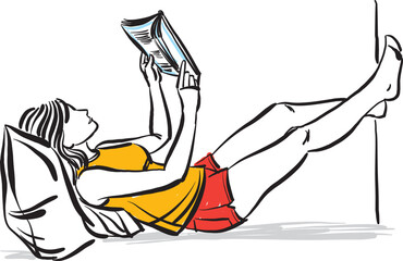 pretty woman relaxing reading a book vector illustration