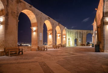 Upper Baraka garden and with the decorative stone arches, Valleta, Malta.