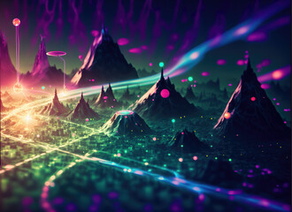 Glowing abstract futuristic colorful science and technology background.