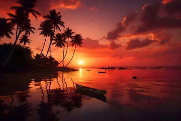 Fototapeten Sunset on a tropical beach, summer vacation, Generative AI 1 © Alina