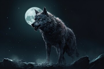Scary wolf at night, monster, werewolf