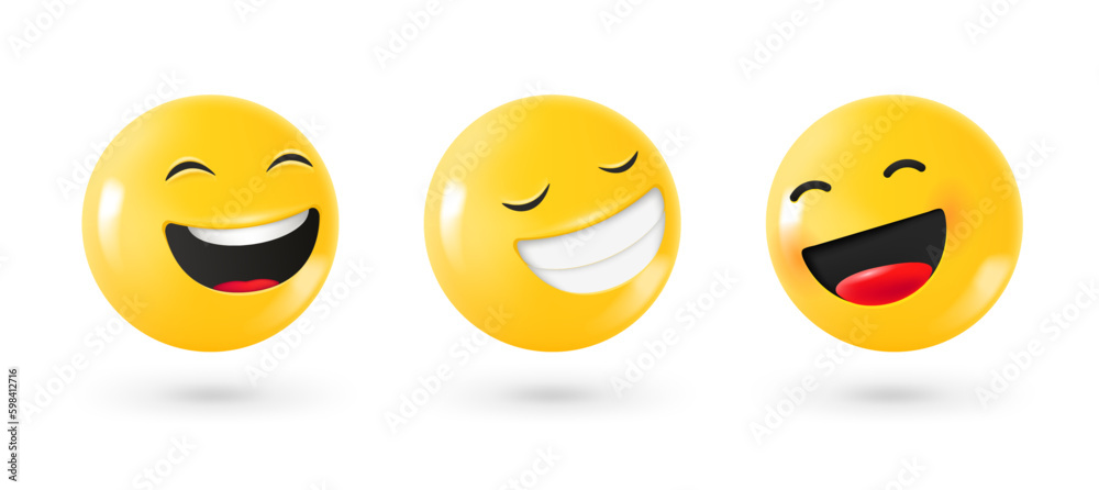 Poster different facial emoticons 3d vector set. emoji isolated on white background with shadow