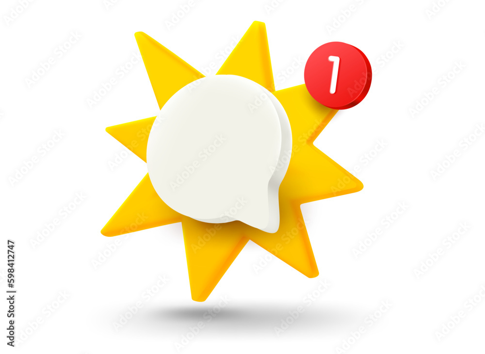 Poster Speech bubble with explosion effect. 3d vector mobile application icon with notification