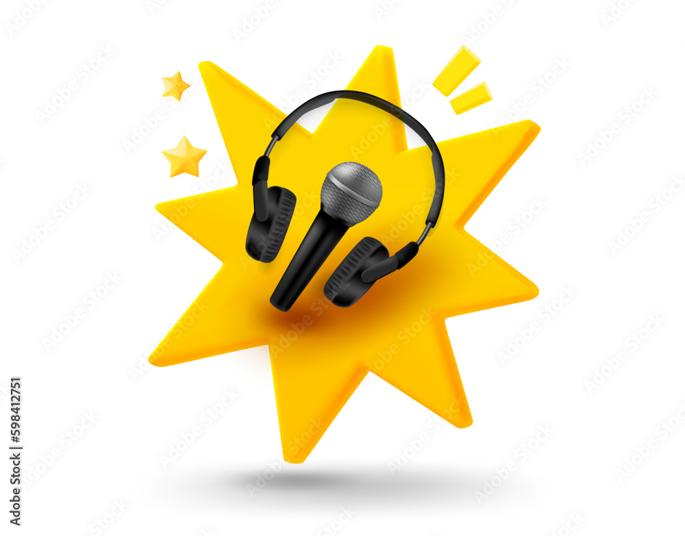 Poster Sound elements with explosion effect. 3d vector mobile application icon with notification