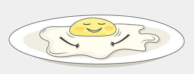 cute scrambled eggs on a plate with eyes and a smile