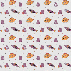 Vector seamless pattern with fishes. Fishes in flat style