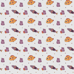 Vector seamless pattern with fishes. Fishes in flat style