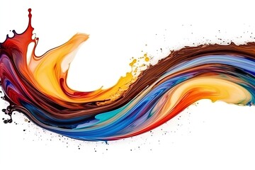 Fototapeta premium Abstract acrylic paint colorful curved brush wave line on isolated white background. Vivid color liquid splashy wave with swirls