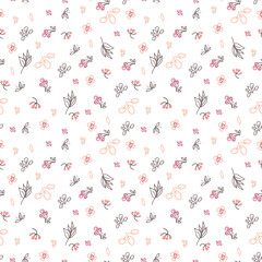 Vector floral seamless pattern. Line flower and leaves in flat style