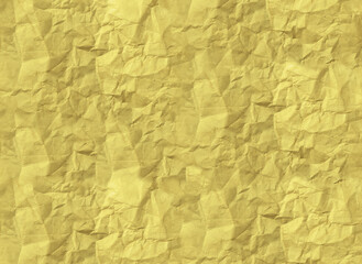 Yellow crumpled paper background, blank rough wrinkled texture