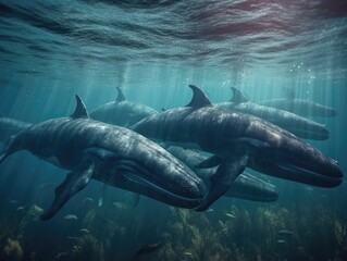 Fototapeta premium Group of Whale in natural habitat (generative AI)
