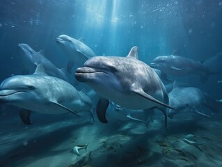 Fototapeta premium Group of Dolphin in natural habitat (generative AI)