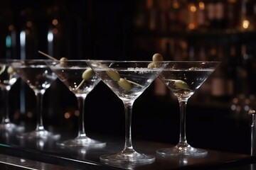 illustration, martini cocktails at the bar, ai generative