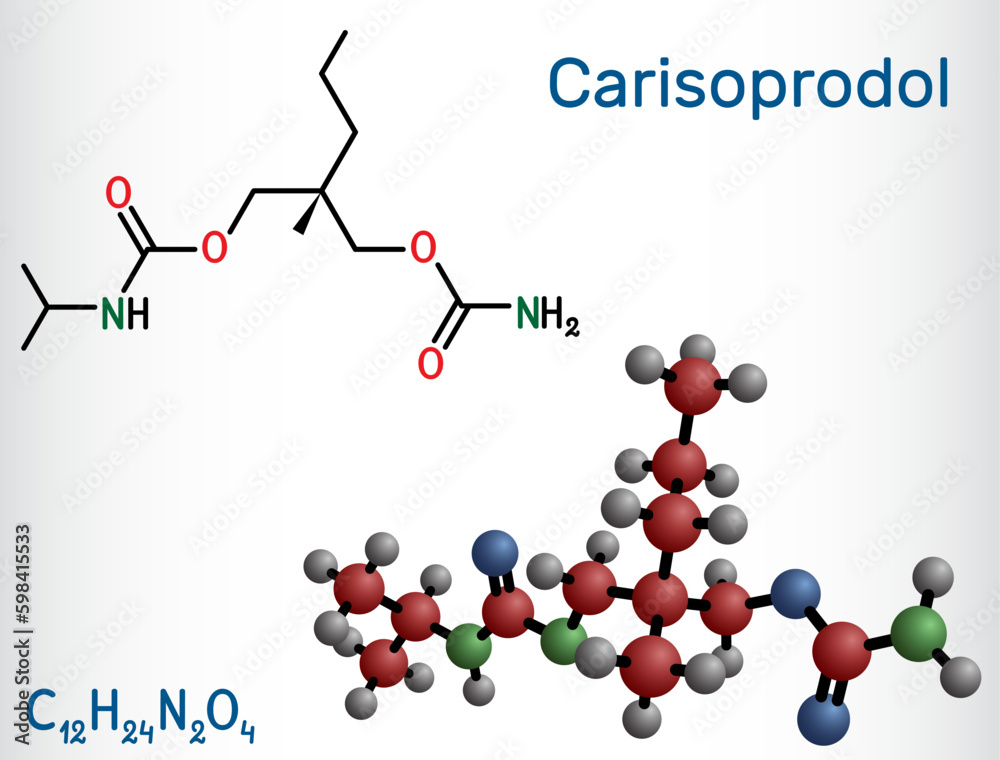 Wall mural carisoprodol molecule. it is muscle relaxant, used in painful musculoskeletal conditions. structural