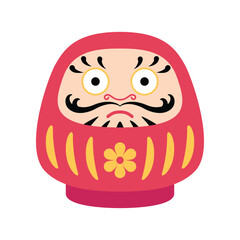Cartoon Color Character Daruma Icon Flat Design Style Japanese Traditional Doll Bodhidharma Zen Practice Concept. Vector illustration