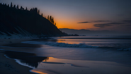 A Tranquil Beach At Dawn. sunset (Generative AI)