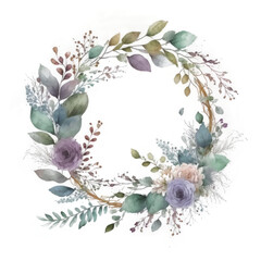 Watercolor wedding flower wreath. Illustration AI Generative