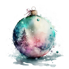 Watercolor Christmas ball decoration. Illustration AI Generative.