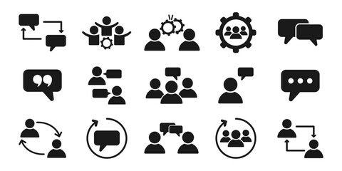 Communication, connection people, customer support icon set