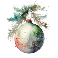 Watercolor Christmas ball decoration. Illustration AI Generative.