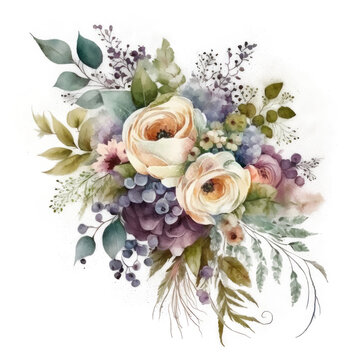 Watercolor wedding bouquet. Illustration AI Generative.