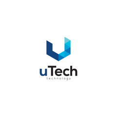 Letter U Tech logo design, U letter technology logo, u letter logo design vector template - obrazy, fototapety, plakaty
