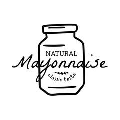 Mayonnaise Typography Sign Thin Line Badge Label. Vector illustration of Natural Mayo Jar Promotion Concept