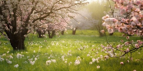Green spring meadow on colorful background. White color background. Spring flowers. Green nature. Natural background. Spring, summer landscape.