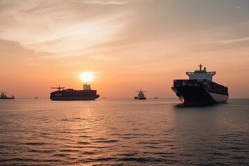 Fototapeta premium illustration, a container ship and a plane, transportation, ai generative