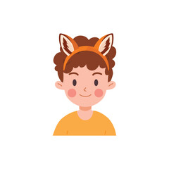 Child with fox ears headgear, flat cartoon vector illustration isolated.
