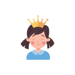 Cute smiling kid girl in yellow crown flat style, vector illustration