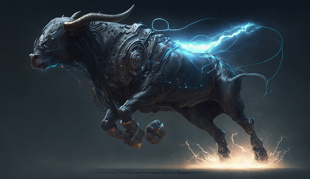 Taurus, taureau Black bull charging