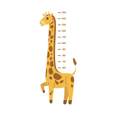Funny giraffe meter for height measure flat style, vector illustration