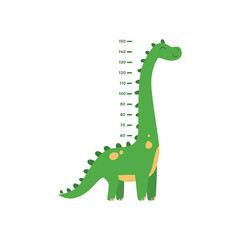 Height measurement chart with cute dinosaur, cartoon flat vector illustration isolated on white background.
