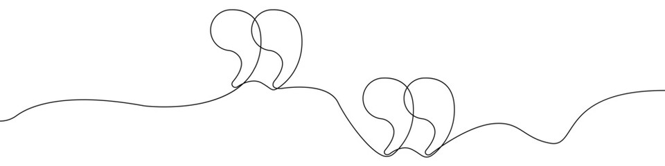 Continuous line drawing of quotes vector. Icon linear sign quote vector. One continuous line of quotation marks vector. Vector illustration. Quote linear design. Comma line icon.