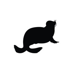Cute seal black silhouette icon, flat vector illustration isolated on white background.