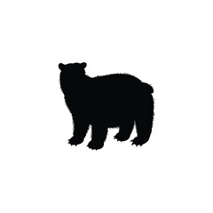 Standing bear animal black silhouette, monochrome vector illustration isolated.