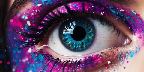 Female eye with colorful make up created with generative ai tools Generative AI