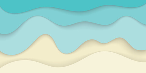 Top view sea coast in paper cut style. Summer background. Vacation concept